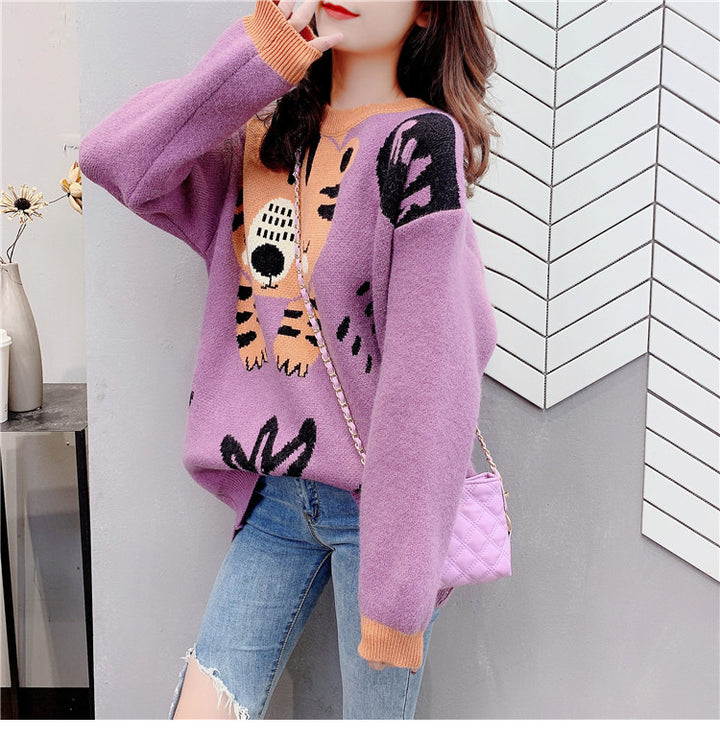 Cashmere Sweater College Style Korean Style Loose And Lazy Style Round Neck Top-Sweaters-Zishirts