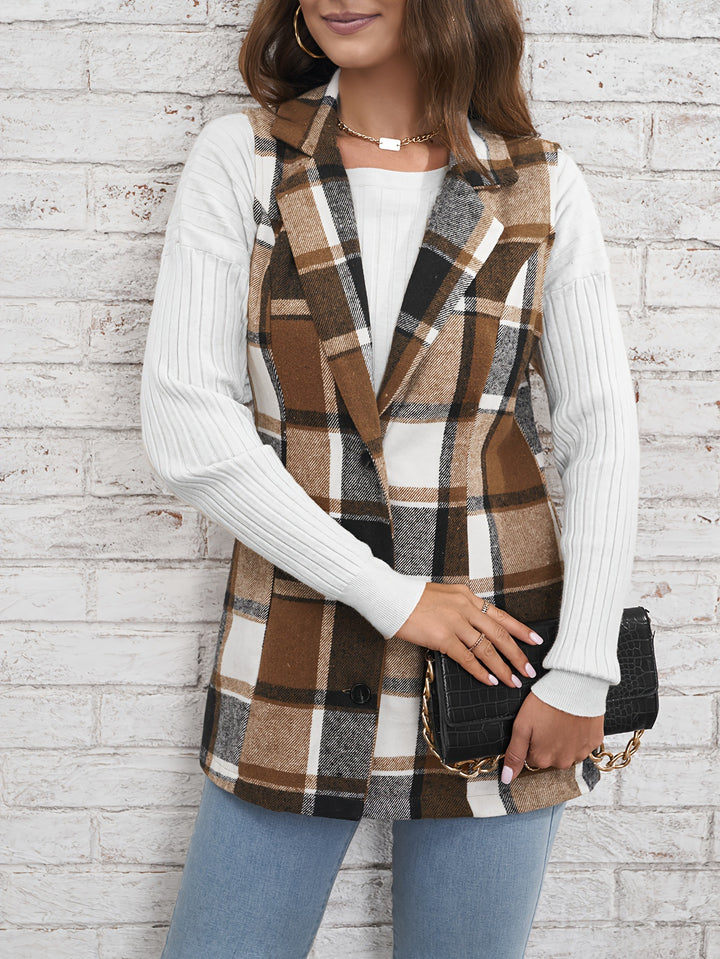 Fashion Women's Wear Lapel Suit Vest Plaid Coat-Women's Outerwear 2023-Zishirts