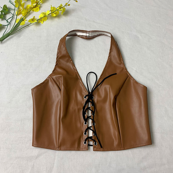 Summer New Design Feeling Hanging Neck Short Outgoing Tank Top-Women's Outerwear 2023-Zishirts