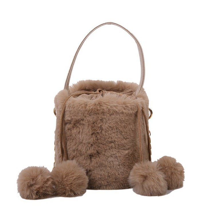 Women's Fashion Drawstring Anti-theft Fur Ball Shoulder Crossbody Bag-Women's Bags-Zishirts