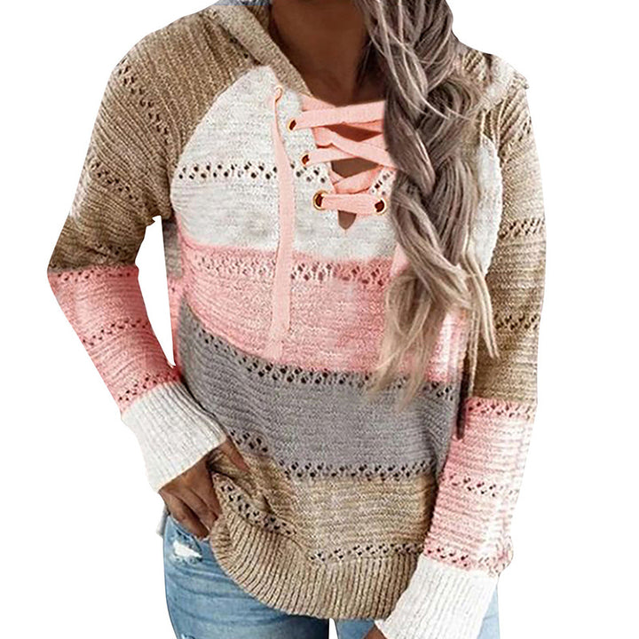 Women's Fashion Temperament Color Matching Hooded Long-sleeved Sweater-Sweaters-Zishirts