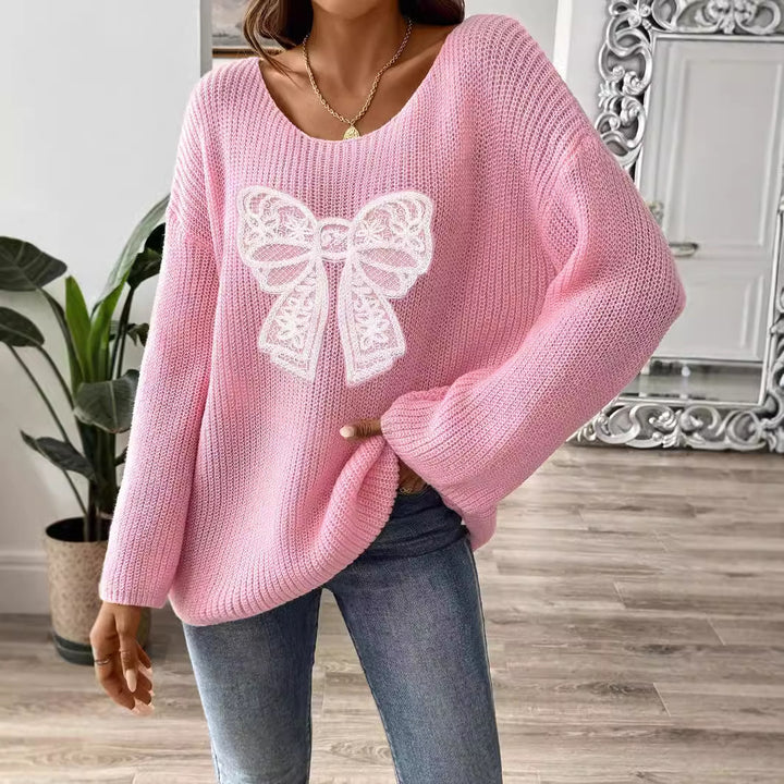 Bow Embroidery Patch Women's Pullover-0-Zishirts