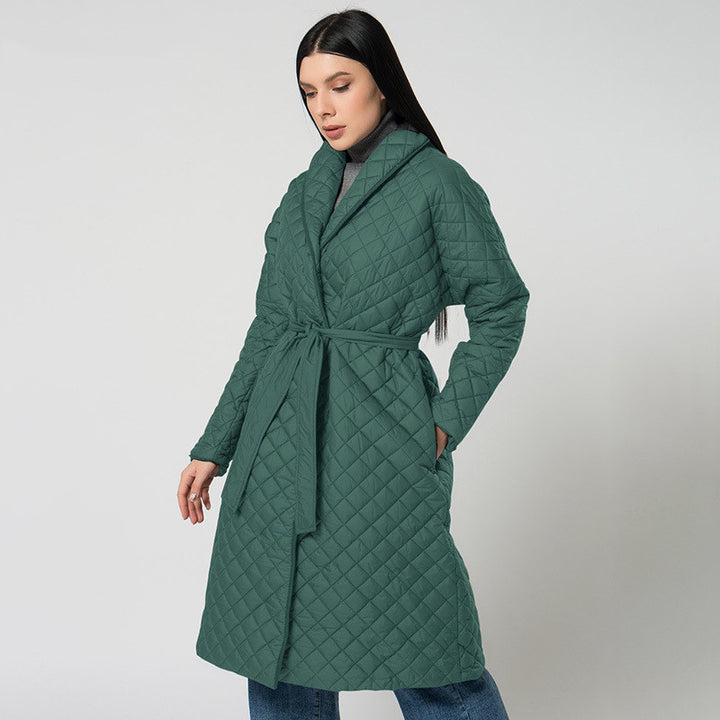 Women's Diamond Plaid Fitted Waist Cotton-padded Coat-Jackets-Zishirts