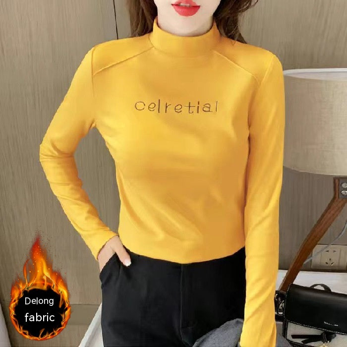 New Dralon Autumn And Winter Slimming Women's Long Sleeve Inner Half-high Collar Tight Top-Women's Outerwear 2023-Zishirts