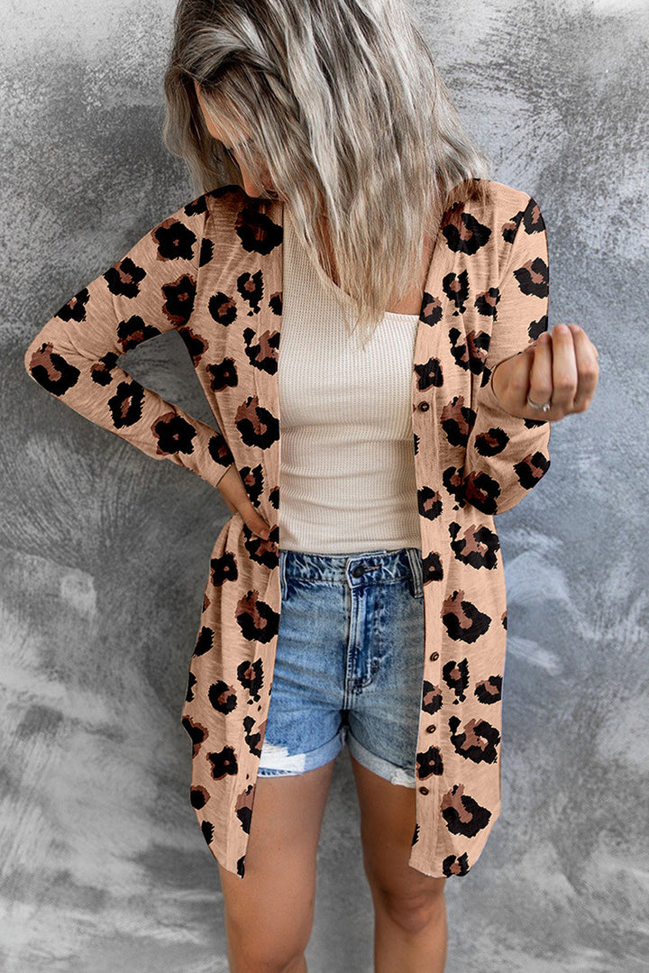 Long European And American Personalized Leopard Print Long-sleeved Cardigan Loose Sweater-Sweaters-Zishirts