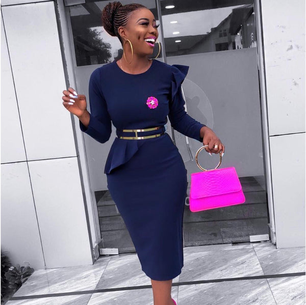 Plus Size Women's Solid Color Sexy OL Sheath Pencil Skirt African Dress-Lady Dresses-Zishirts