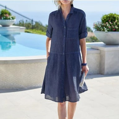 European And American Fashion Casual Cotton And Linen Women's Dress-Lady Dresses-Zishirts