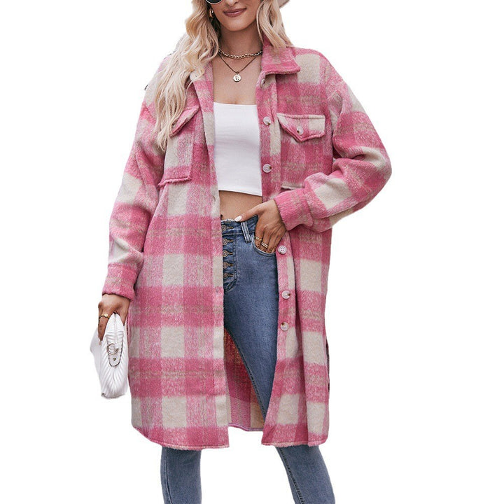 Long-cut Coat Mohair Plaid Coat-Jackets-Zishirts