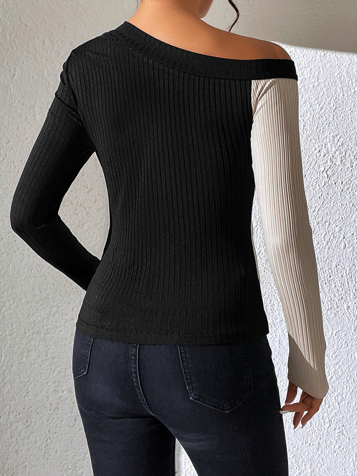 Women's Sexy Long Sleeve Off-shoulder Knitted T-shirt-Blouses & Shirts-Zishirts