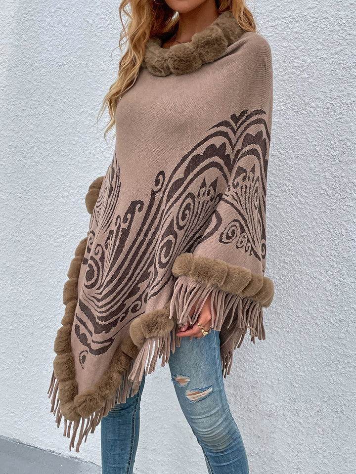 Winter Fur Collar And Fringed Shawl-Scarves & Wraps-Zishirts