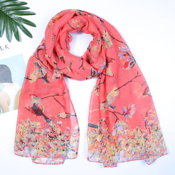 Yarn Branches Bird Magpie Print Paris Scarf-Scarves & Wraps-Zishirts