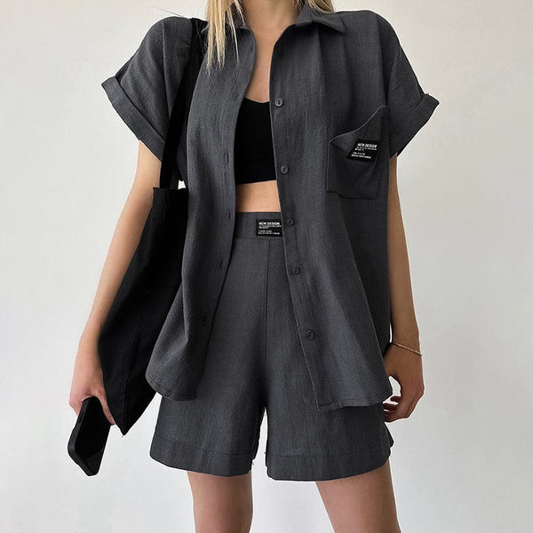 Women's Fashion Casual Short-sleeved Shirt Shorts Suit-Suits & Sets-Zishirts