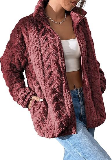 Solid Color Casual Zipper Cardigan Stand Collar Polar Fleece Jacket-Jackets-Zishirts