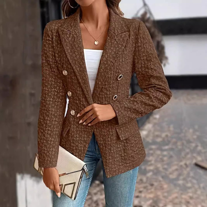 Winter Fashion Temperament Pure Color Double Breasted Blazer Women's Clothing-Jackets-Zishirts