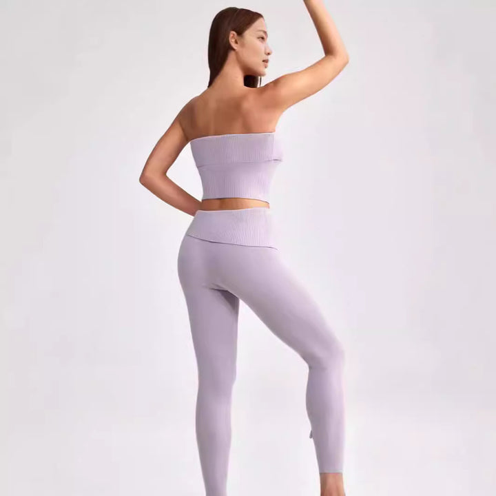 New Women's Tube Top Bell-bottom Pants Yoga Clothes Two-piece Set-Suits & Sets-Zishirts