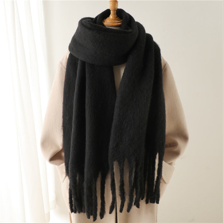 Solid Color Versatile Winter Warm Extended Tassel Scarf-Scarves & Wraps-Zishirts