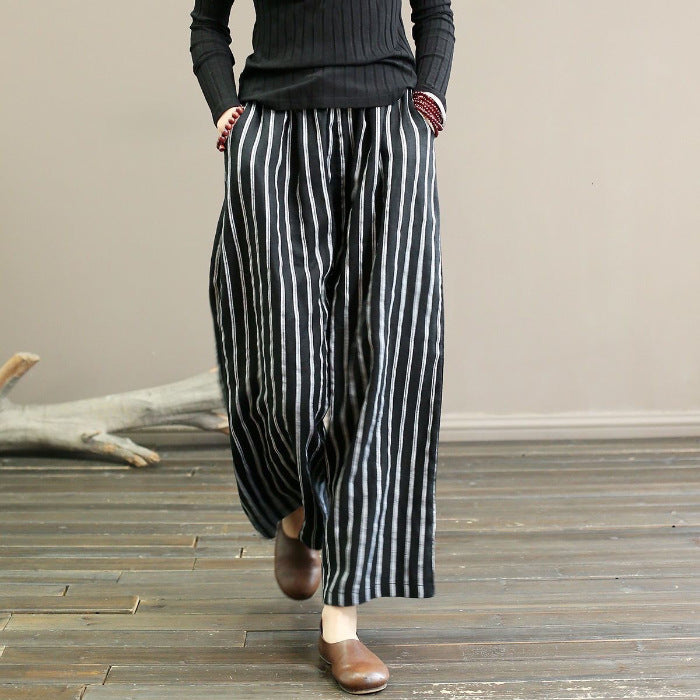 Striped Wide-leg Pants Female Summer-Womens 2024 March-Zishirts