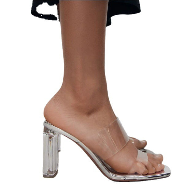 Women's Silver Transparent Crystal High Heels-Womens Footwear-Zishirts