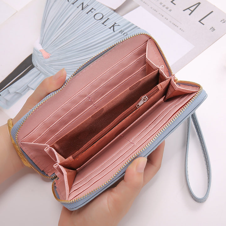 Long Crown Embroidery Thread Single Zip Clutch Wallet Women-Women's Bags-Zishirts