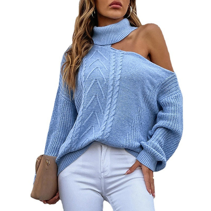 New Polo Collar Shoulder Drop Knit Solid Color Pullover Sweater For Women-Sweaters-Zishirts