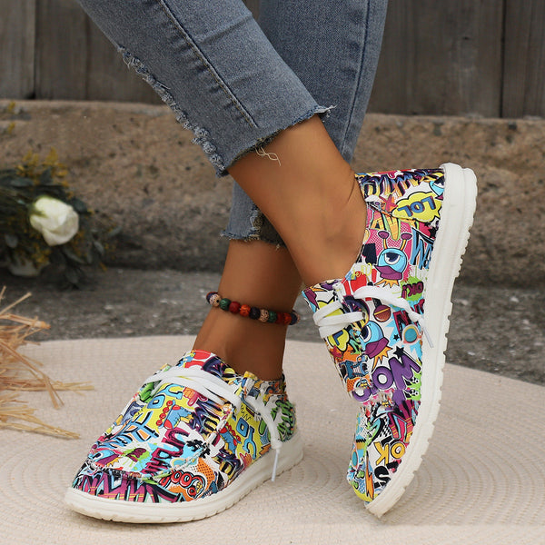 Women's Fashionable Simple Graffiti Ethnic Style Canvas Shoes-Womens Footwear-Zishirts