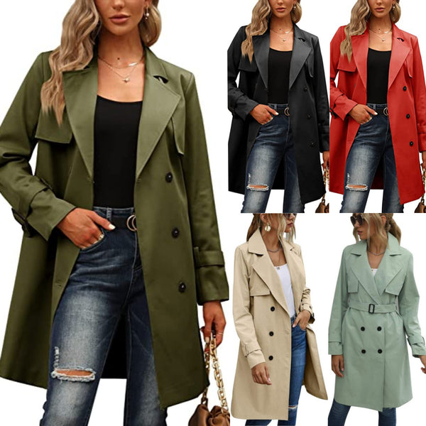 European And American Autumn Women's Double Breasted Fashion Casual Trench Coat-Jackets-Zishirts