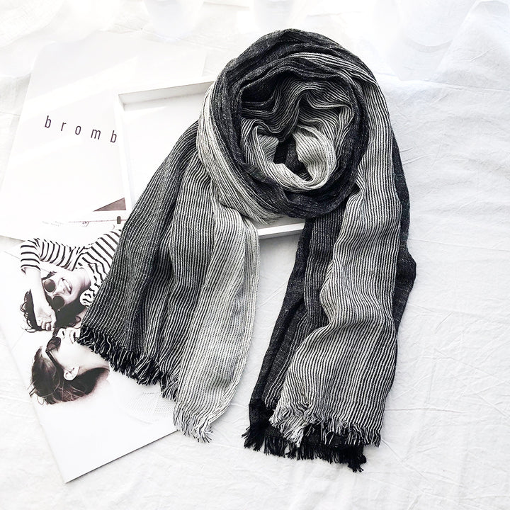 Women's Striped Cotton And Linen Scarf Shawl-Scarves & Wraps-Zishirts