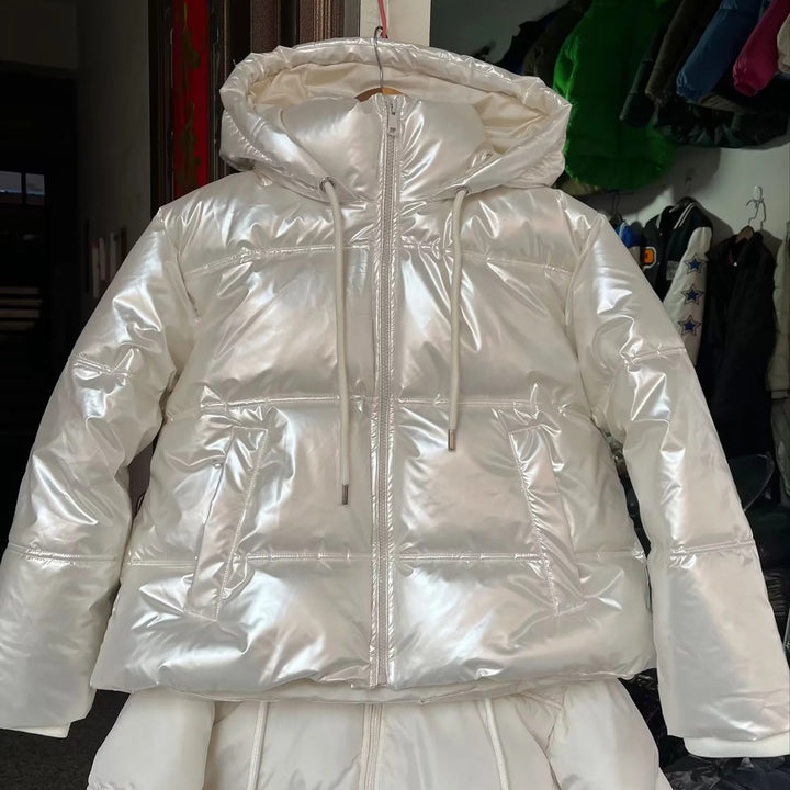 Silver Shiny Surface Skin Feeling Cotton-padded Clothes-Jackets-Zishirts