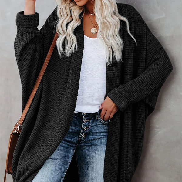 Lapel Solid Color Long Knit Cardigan Pocket Long Sleeve Jacket-Jackets-Zishirts