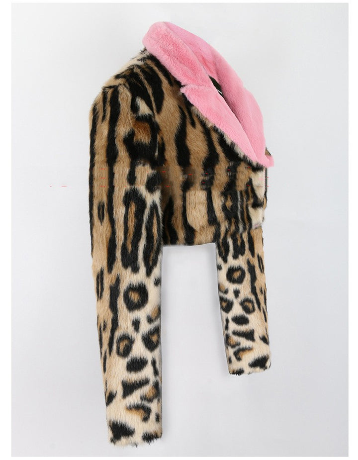 Leopard Print Faux Fur Coat Women's Clothing-Jackets-Zishirts