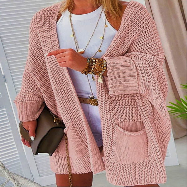 New Solid Color Loose Knitted Sweater Mid-length Coat-Women's Outerwear 2023-Zishirts