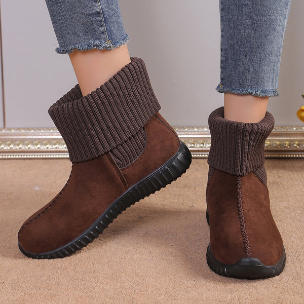 Flat Ankle Boots With Reversible Knitted Design Winter Fashion Comfortable Snow Boot For Women Shoes-Womens Footwear-Zishirts