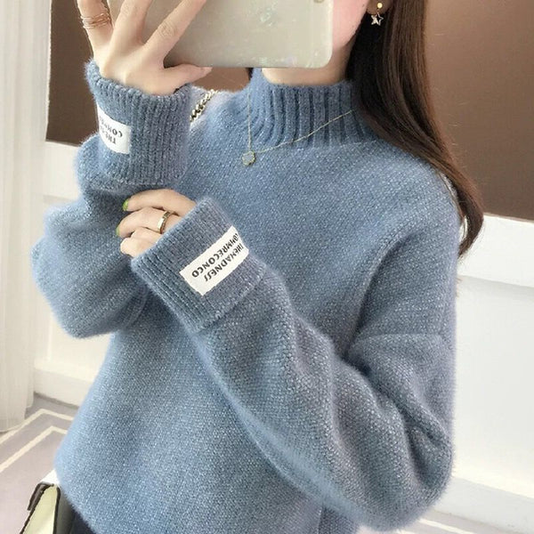 Mock Neck Sweater Women's Knitted Bottoming Shirt-Sweaters-Zishirts