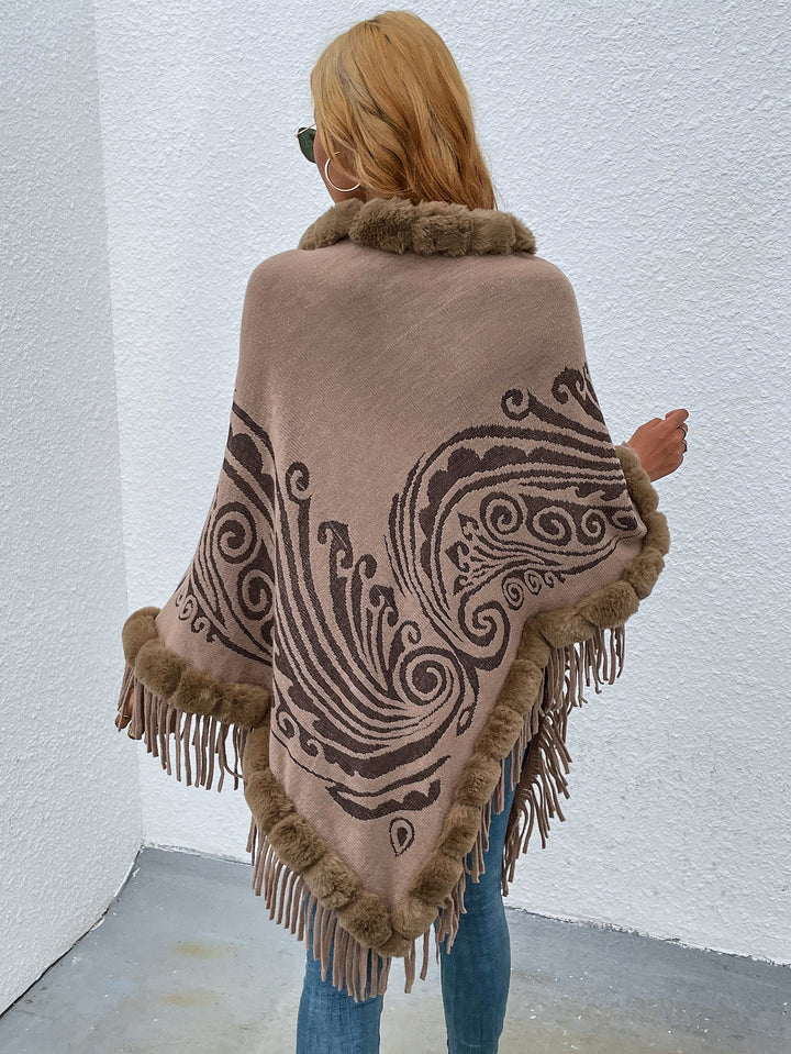 Winter Fur Collar And Fringed Shawl-Scarves & Wraps-Zishirts