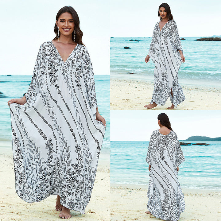 Cotton Beach Cover-up Vacation Sun Protection Long Dress-Womens 2024 March-Zishirts