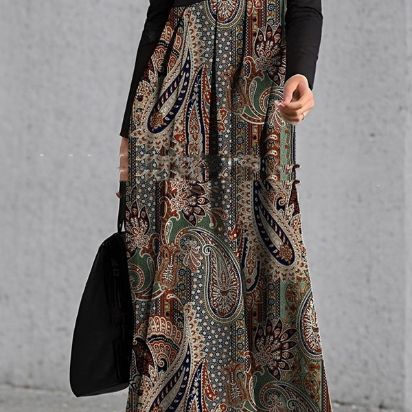 Diagonal Collar Stitching Printing Diagonal Collar Long Dress-Women's Outerwear 2023-Zishirts