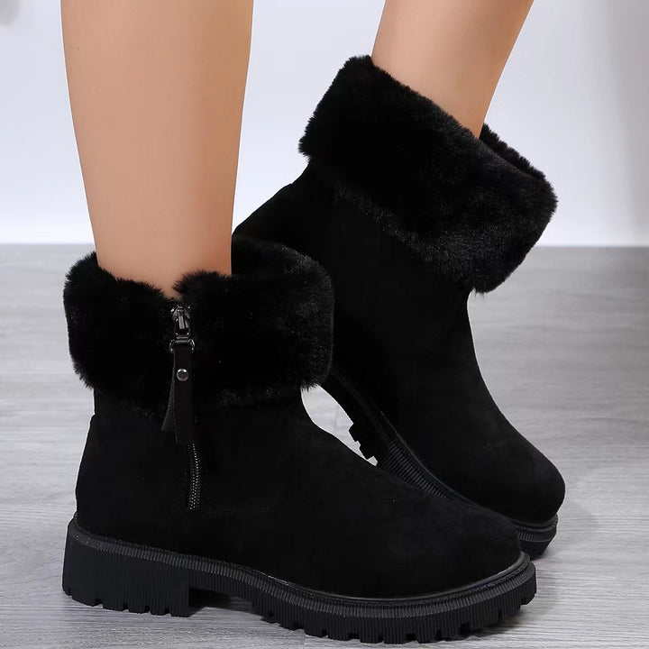 Warm Plush Boots Winter Fashion Side-Zipper Snow Boot For Women Outdoor Thickened Low-heelded Shoes-Womens Footwear-Zishirts