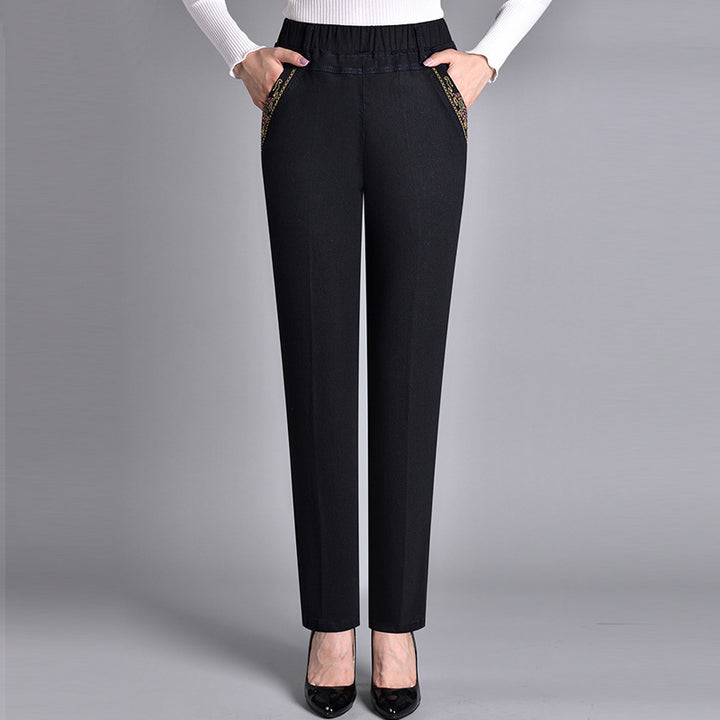 Thin Elastic High Waist Denim Straight-leg Trousers-Woman Jeans-Zishirts