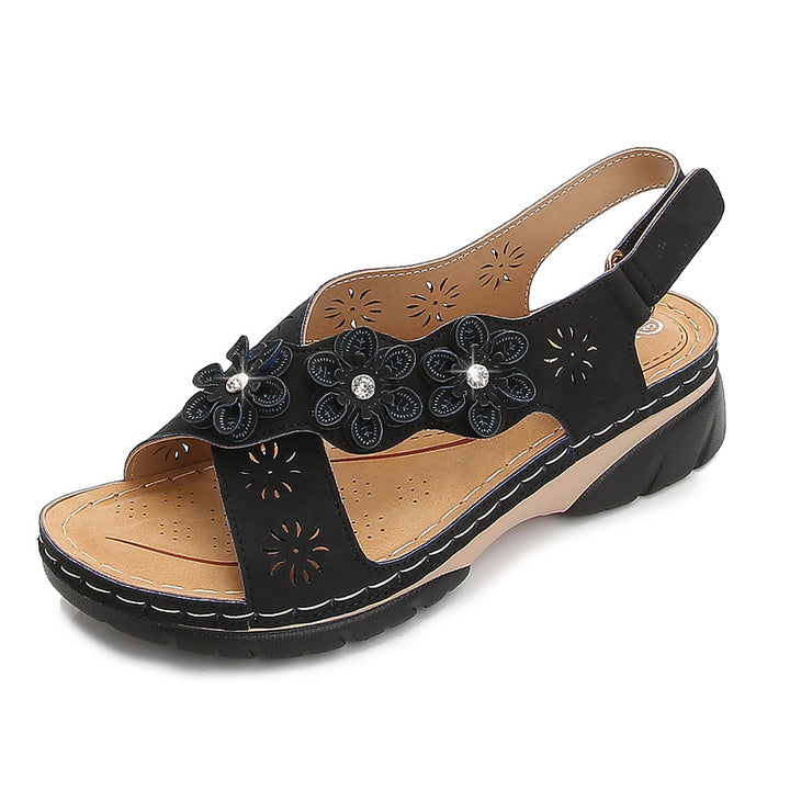 Women's Flower Round Toe Casual Sandals-Womens Footwear-Zishirts