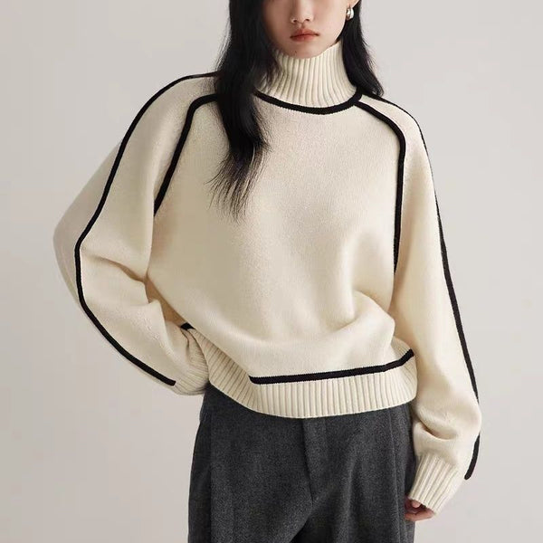 Autumn And Winter Half Turtleneck Three-dimensional Casual Loose Pullover Knitted Sweater-Women's Outerwear 2023-Zishirts