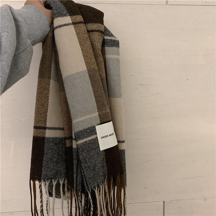 Men's Fashionable And Versatile Plaid Faux Cashmere Scarf-Scarves & Wraps-Zishirts