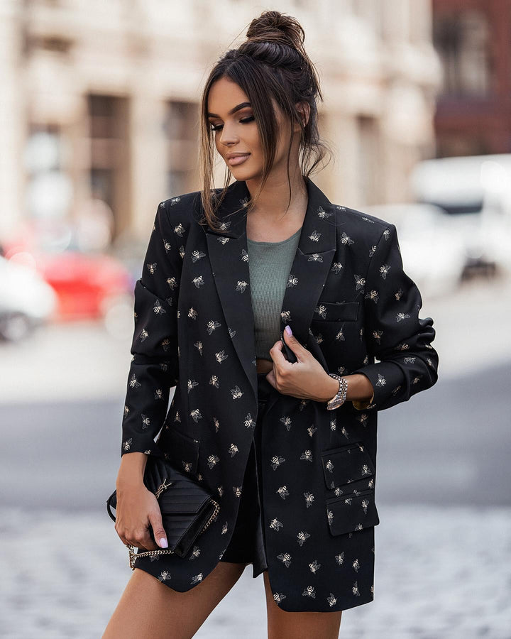 Fashion Printing Lapel Long Sleeve Suit Coat-Jackets-Zishirts