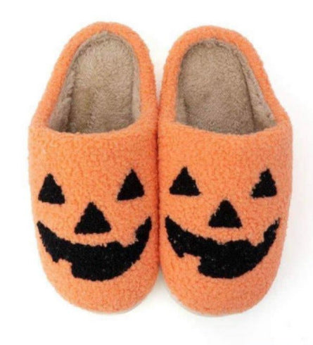 Halloween Pumpkin Grimace Cotton Slippers-Womens Footwear-Zishirts