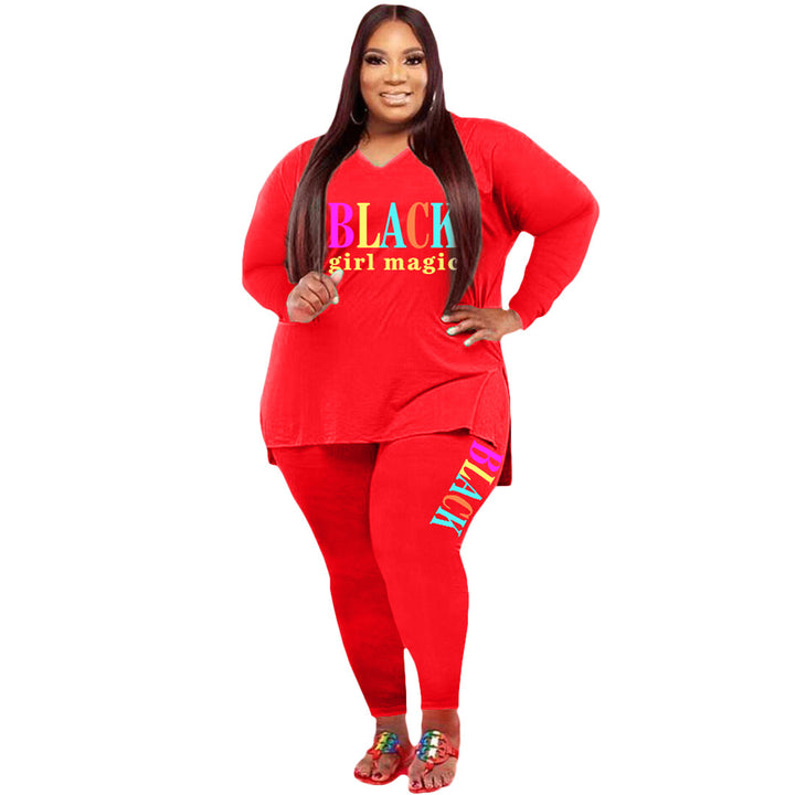 Women's Plus Size Sports And Leisure Printed Two-piece Suit-Suits & Sets-Zishirts