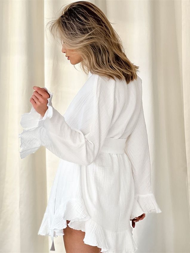 Women's Fashion Casual Cotton Crepe Long Sleeve Shorts Suit-Suits & Sets-Zishirts