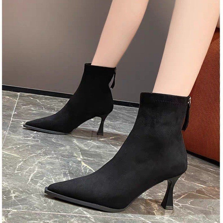 Leopard Pointed Toe Stiletto Heel Ankle Boots For Women-Womens Footwear-Zishirts