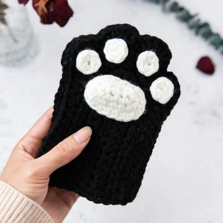 Cat's Paw Gloves Handmade Wool Woven Half Finger Finished Cute Warm Winter Gift For Girlfriend-Women's Outerwear 2023-Zishirts