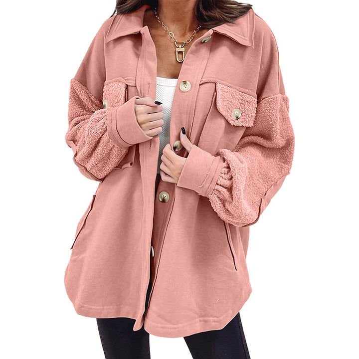 Autumn And Winter Plush Splicing Loose Jacket-Women's Outerwear 2023-Zishirts