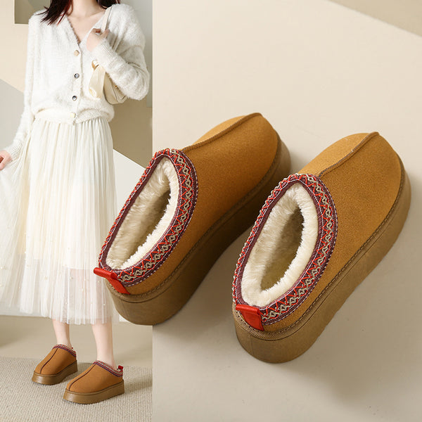 Fleece-lined Warm Slugged Bottom Heel-free Closed Toe Half Slippers-Womens Footwear-Zishirts