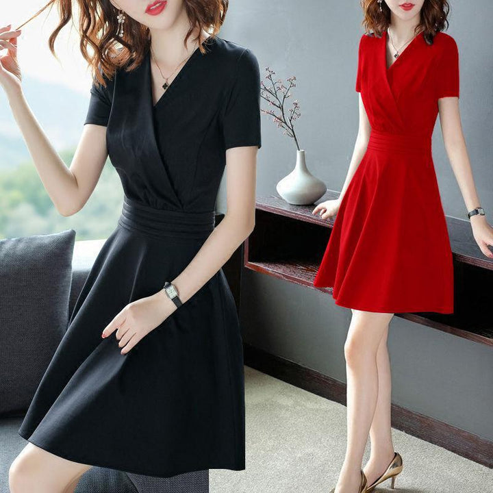 Mid-length Waist Skimming Small Black Dress Women-Suits & Sets-Zishirts